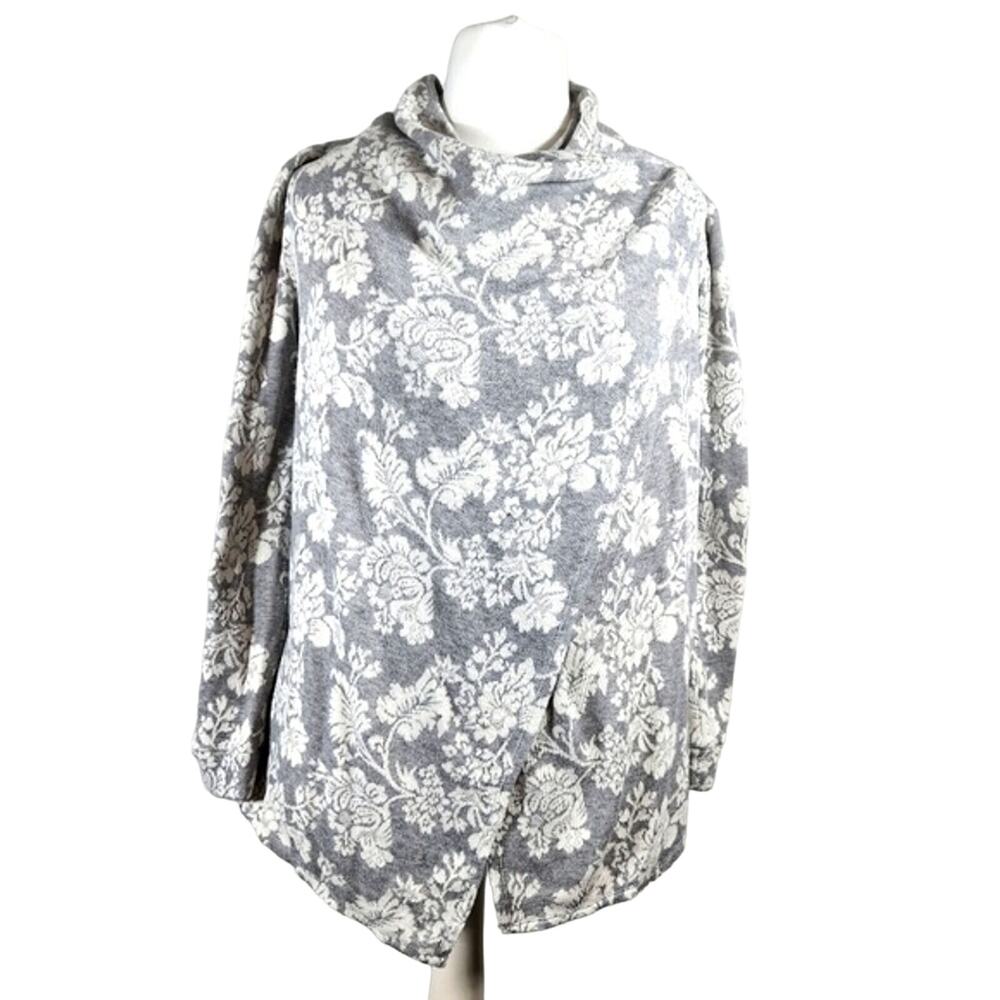 Knox Rose Grey White Floral Wrap Style Cardigan Size Medium